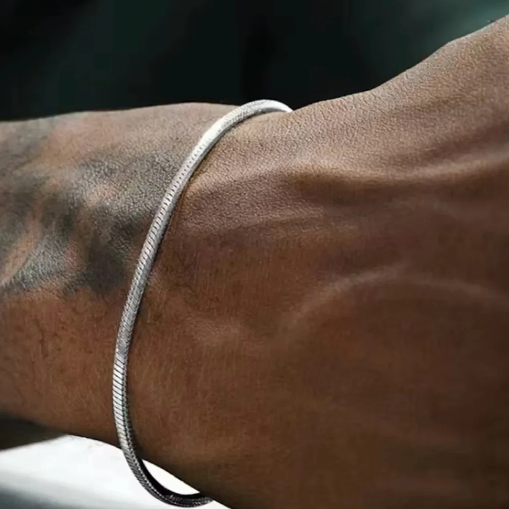 Snake Chain Bracelet for Men Hip Hop Simple Bracelet 7.5”